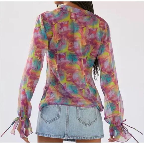 Urban Outfitters Blouse Women’s S Misty‎ Gauze Sheer Pink Purple Tie Front - Picture 3 of 10